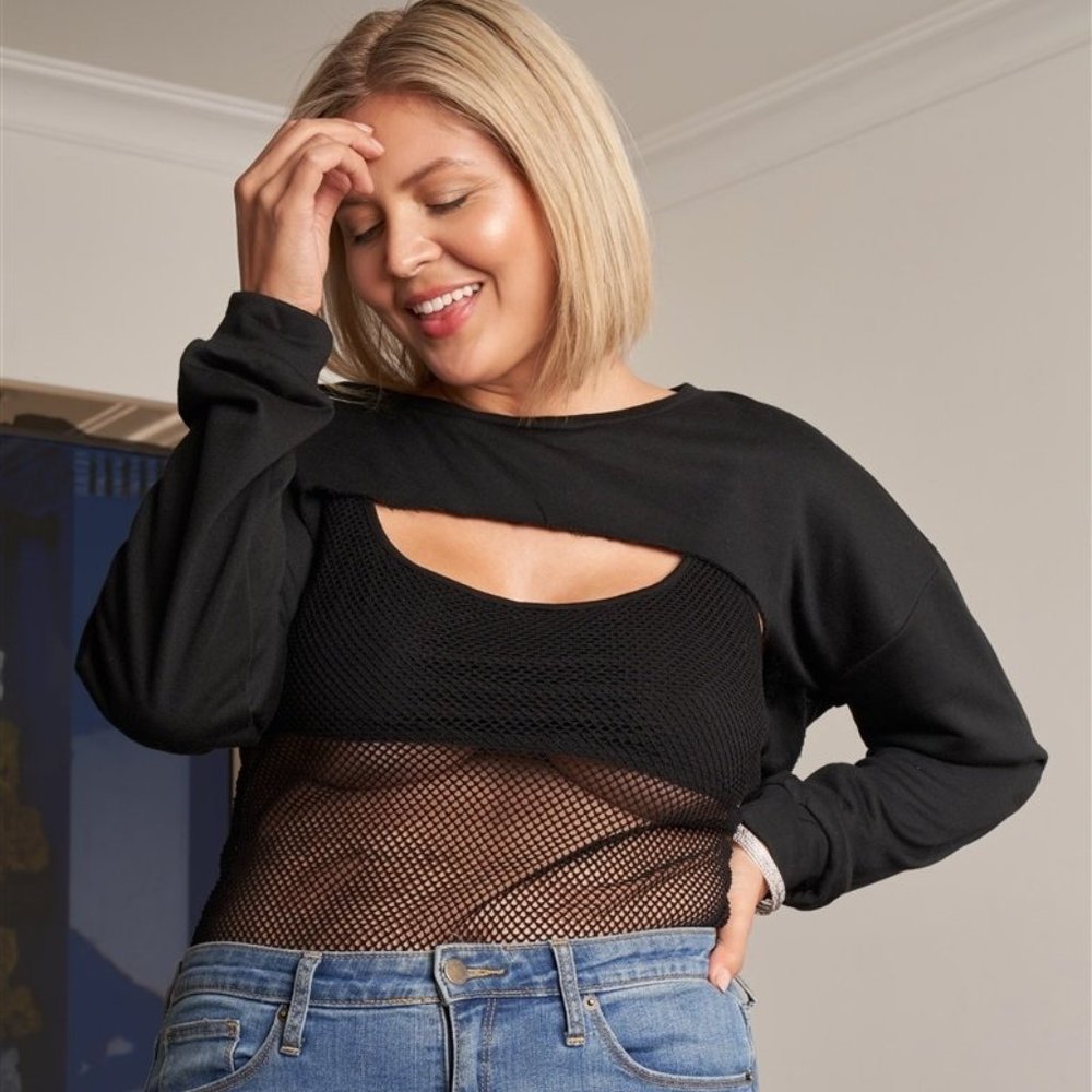 Curvy Crop Overtop Sheer Bodysuit Two-piece